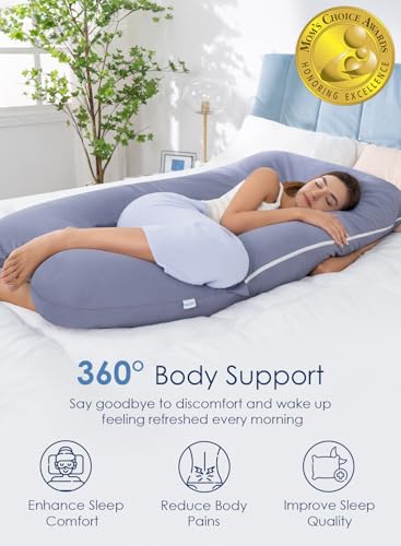 QUEEN ROSE 55" U-Shaped Pregnancy Body Pillow with Cooling Silky Cover