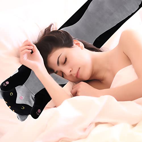 Black 130cm Plush Cat Pillow - Large Soft Sleeping Kitten Toy for Kids & Valentines