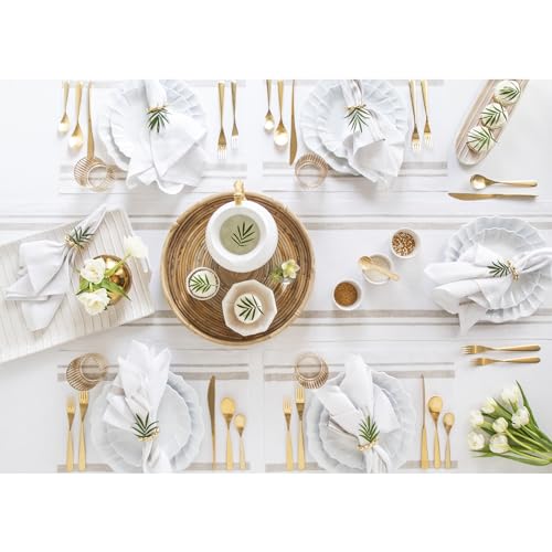 Solino Home 100% Linen Table Runner 14 x 132 in - Natural & White Stripe (Natural & White)