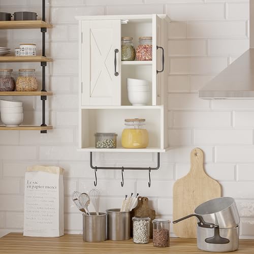 Small Bathroom Medicine Cabinet with Towel Bar and Hooks, Wall Storage