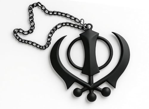 Khanda Car Rear View Mirror Hanging Ornament - Durable Black Metal