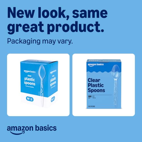 Amazon Basics Disposable Clear Plastic Spoons 100 Count