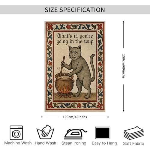 Weird Medieval Cat Tapestry - Vintage Aesthetic Wall Hanging (40 x 60")