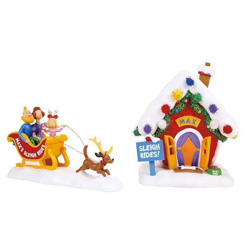 Grinch Village Max's Sleigh Rides 2-Piece Lighted Porcelain Building Set
