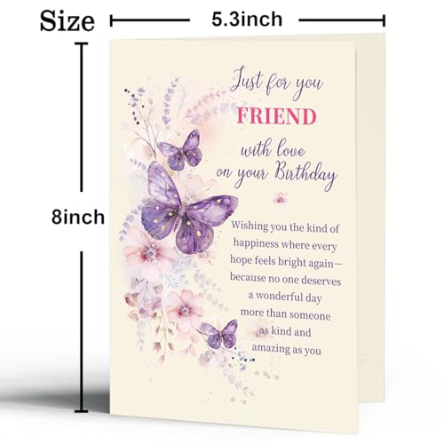 Floral Butterfly Birthday Card for Friend - Premium 300gsm Cardstock