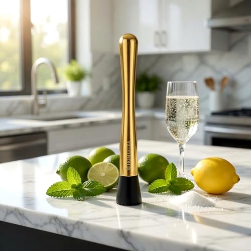 Homestia Gold Cocktail Muddler 10 Inch for Mojitos & More – Premium Stainless Steel