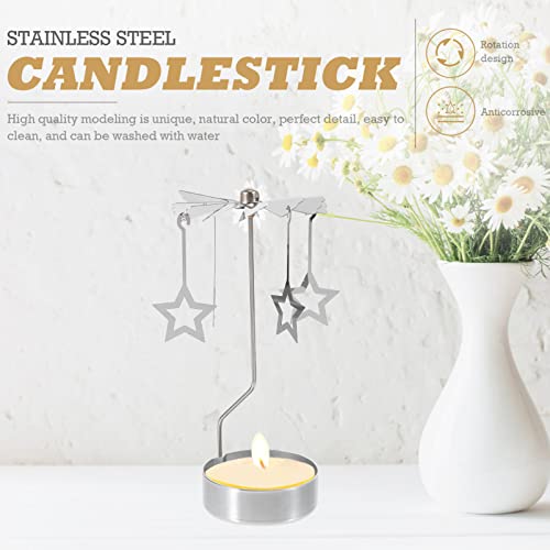 Rotating Tea Light Candle Holder - Silver Spinning Star Carousel