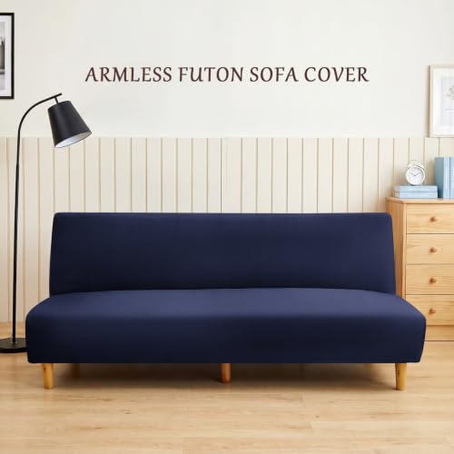 Large Navy Armless Futon Cover - Soft Stretch Sofa Protector