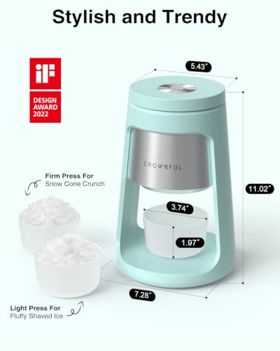 CROWNFUL Blue Electric Shaved Ice Machine 130W with 2 Cups - Fast & Safe Snow Cone Maker