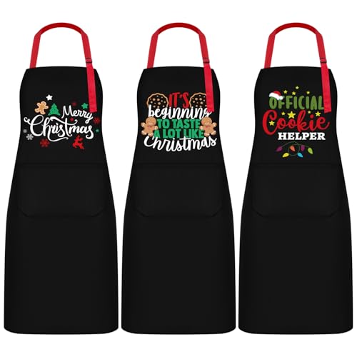 Twistover 3-Pack Christmas Aprons for Women with Pockets – Waterproof Bake & Cook Gift Set