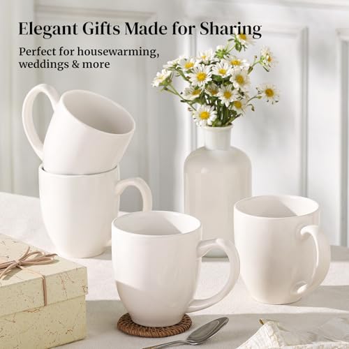 DOWAN Soft White 16 oz Ceramic Coffee Mug Set of 6 with Large Handles