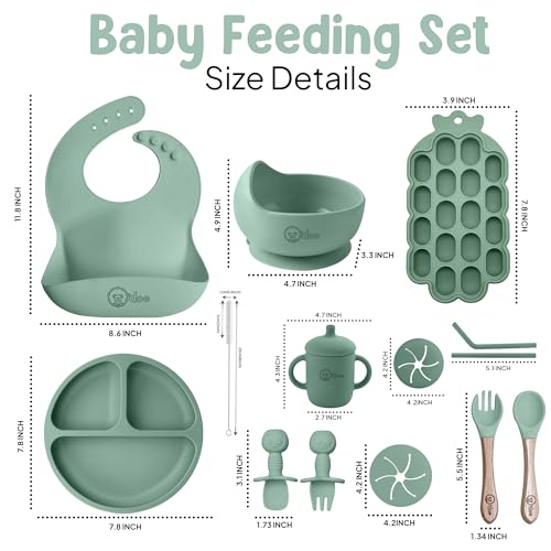 15-Piece Silicone Baby Weaning Set with Suction Plate, Bowl, Bib, and Utensils