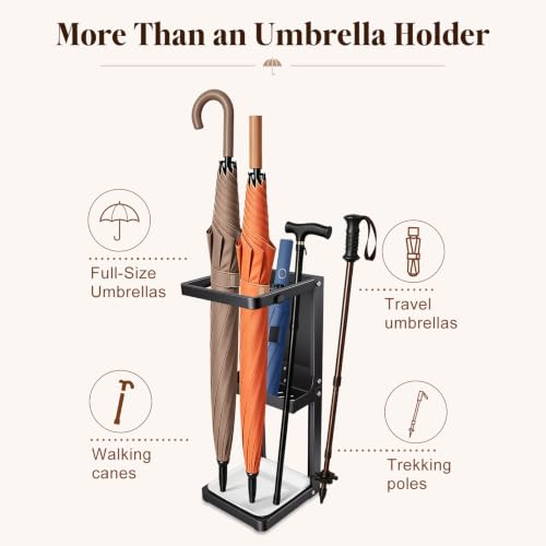 Metal Umbrella Stand for Entryway with Drip Tray and Compact Rack