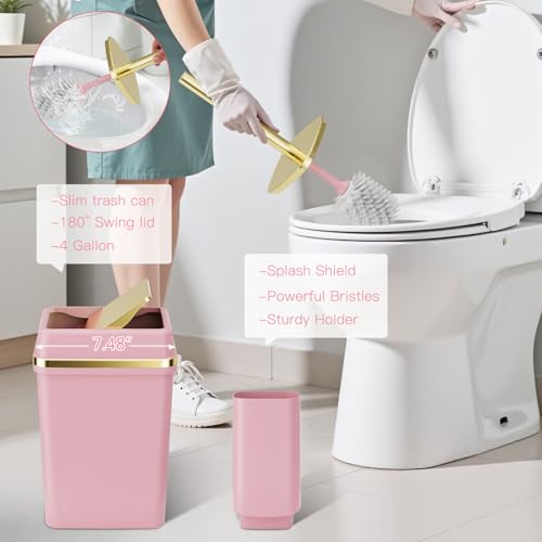 9-Piece Pink Bathroom Accessory Set with 4-Gallon Trash Can and Organizer