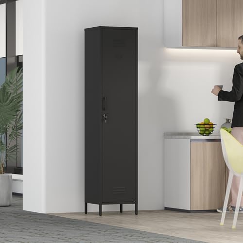 Tall Single Door Metal Storage Locker Cabinet with 3 Adjustable Shelves