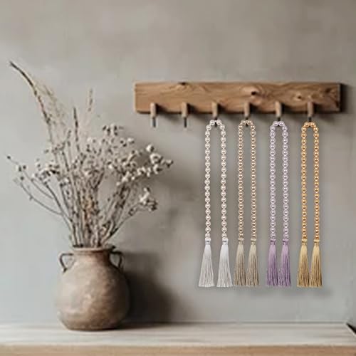 34-Inch Pearl Glass Bead Garland with Tassels, Boho Table Decor
