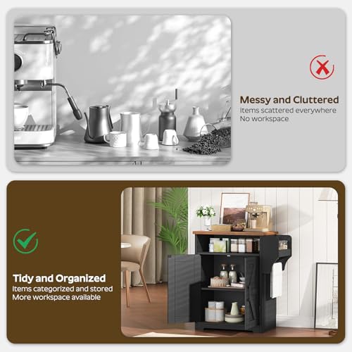 Farmhouse Coffee Bar Cabinet with Floating Shelf and Storage