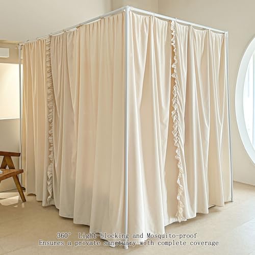 Opaque Canopy Bed Curtains with Top Ties - Soft Microfiber Drapes (Queen, Khaki)