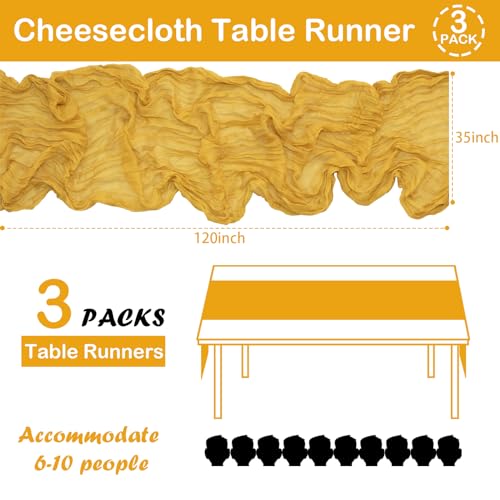 Mustard Yellow 3Pcs Gauze Cheesecloth Table Runner – 90x300cm Boho Linen Set (LGSMFT)