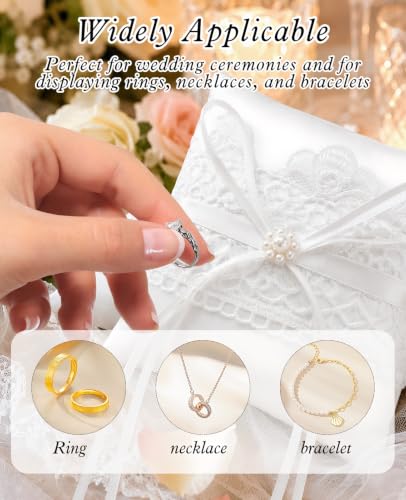 2 PCS Lace Pearl Ring Bearer Pillow Set with Bowknot for Wedding Ceremony