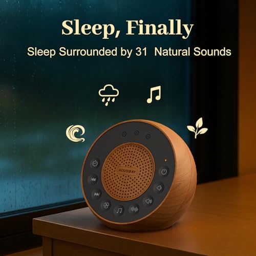 White Noise Machine with 31 Soothing Sounds and Auto-Off Timer - Wood Grain