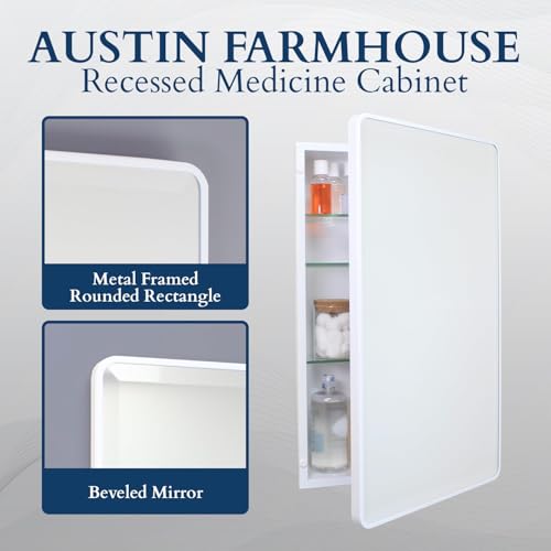 16x26 Rounded Rectangle Recessed Bathroom Medicine Cabinet, Black Steel