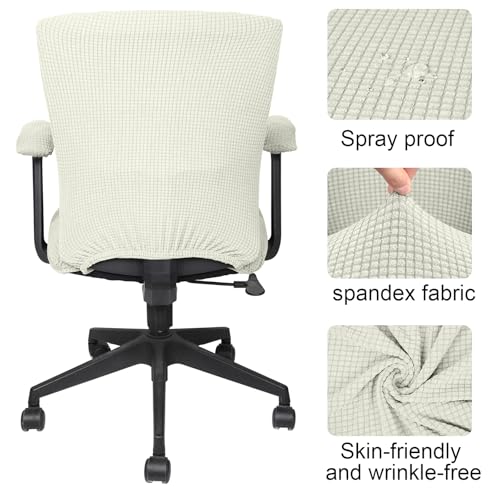 Stretchable Office Chair Covers Set with Armrest Pads - XL Cream White