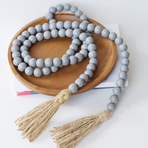 CHYODECOR Grey 58" Boho Wood Beads Garland with Tassels — Farmhouse Wall Decor