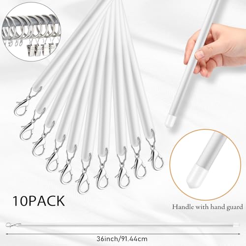 36-Inch Acrylic Curtain Pull Wand Set with Rings and Hooks - 10 Pack