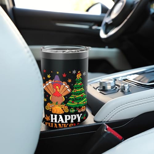 Happy Thanksmas Funny Turkey Stainless Steel Insulated Tumbler 20oz Black for Thanksgiving & Christmas