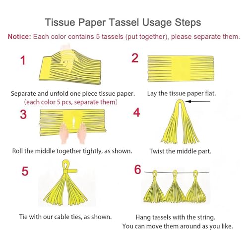 DIY Tissue Paper Tassel Garland Kit, 15-Piece Party Banner Decor