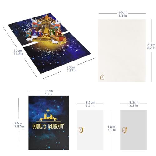 Christmas Eve Jesus Christ Pop Up Card Nativity Scene Holiday Greeting with Envelope