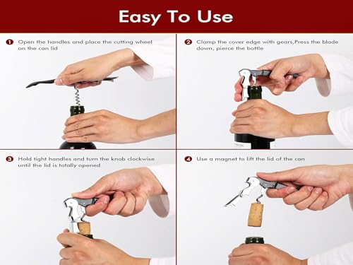 Kit-Home Black 4-Pack Professional Waiter Corkscrew Wine Opener Set with Heavy Duty Hinges