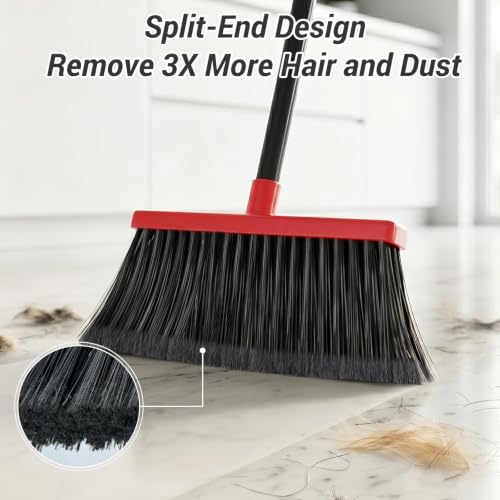 Upright Broom and Dustpan Set with Self-Cleaning Comb for Pet Hair