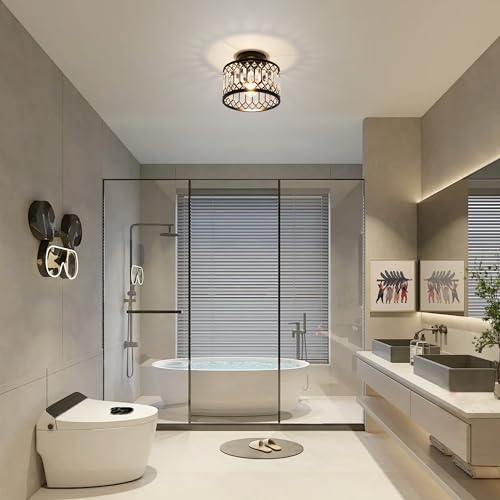 9" Crystal Ceiling Light Fixture, Modern Semi Flush Mount Light