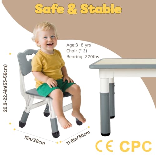Adjustable Kids Chairs (2 Pack) - Sturdy Toddler Chair for Ages 3-8, Grey