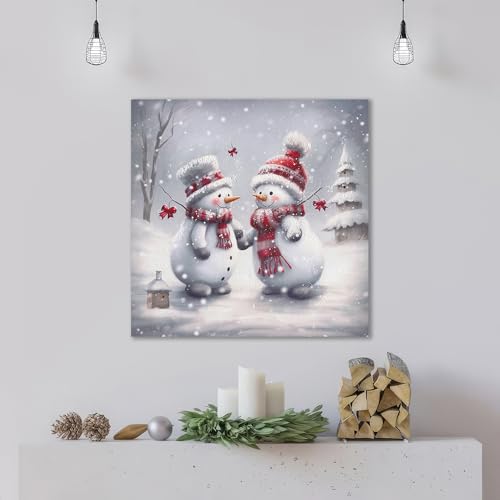 24x24 Snowman Canvas Wall Art - Two Playing Snowmen Christmas Home Decor