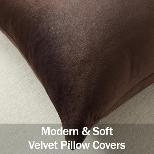 DEZENE Chocolate Brown Velvet Throw Pillow Covers 18x18 (Pack of 2)