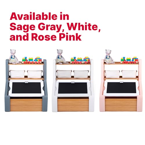 Kids Toy Storage Box with Bookshelf, Chalkboard Lid, and Art Easel