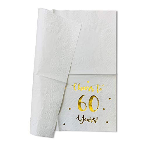 White Cheers to 60 Years Cocktail Napkins | 50-Pack, 3-Ply, 5x5 Inch | Happy Palace