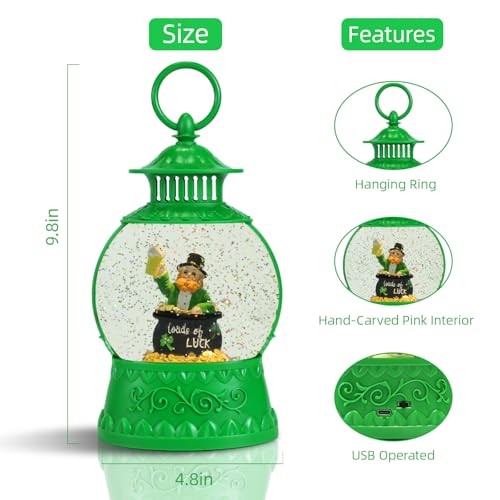 St. Patrick's Day Light-Up Snow Globe with 6H Timer, USB or Battery Powered