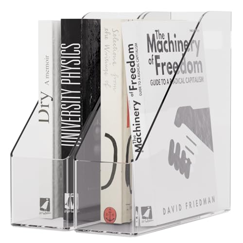 Clear Plastic Magazine Holder, Vertical Desk File Organizer, 2-Pack
