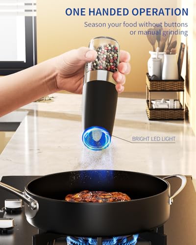 Gravity Electric Salt and Pepper Grinder Set with LED Light, Battery Operated