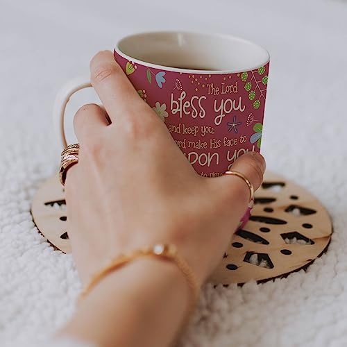 Pink Bless You Christian Coffee Mug 12 oz with Bible Verse & Gift Box