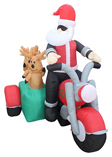 5ft Lighted Christmas Inflatable Santa with Reindeer & Motorcycle Yard Decor