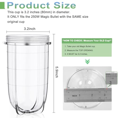 16oz Replacement Blender Cups - 2 Pack, Food-Grade Plastic for 250W Blenders