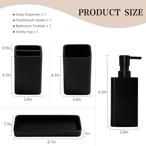 4-Piece Matte Black Bathroom Accessory Set - Resin Soap Dispenser & Holder
