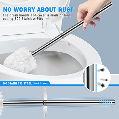2-Pack Toilet Brush and Holder Set with 17-Inch Stainless Steel Handle (White)