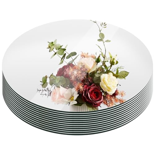 12-Inch Round Glass Mirror Trays for Table Centerpieces, Set of 12