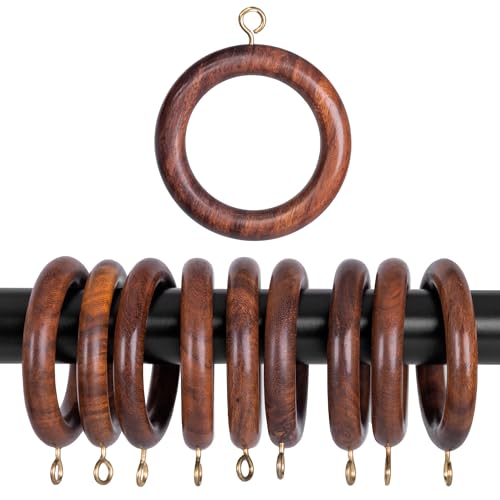 Handcrafted Rose Wood Curtain Rings with Metal Hooks - 1.75 Inch, 48 Pack